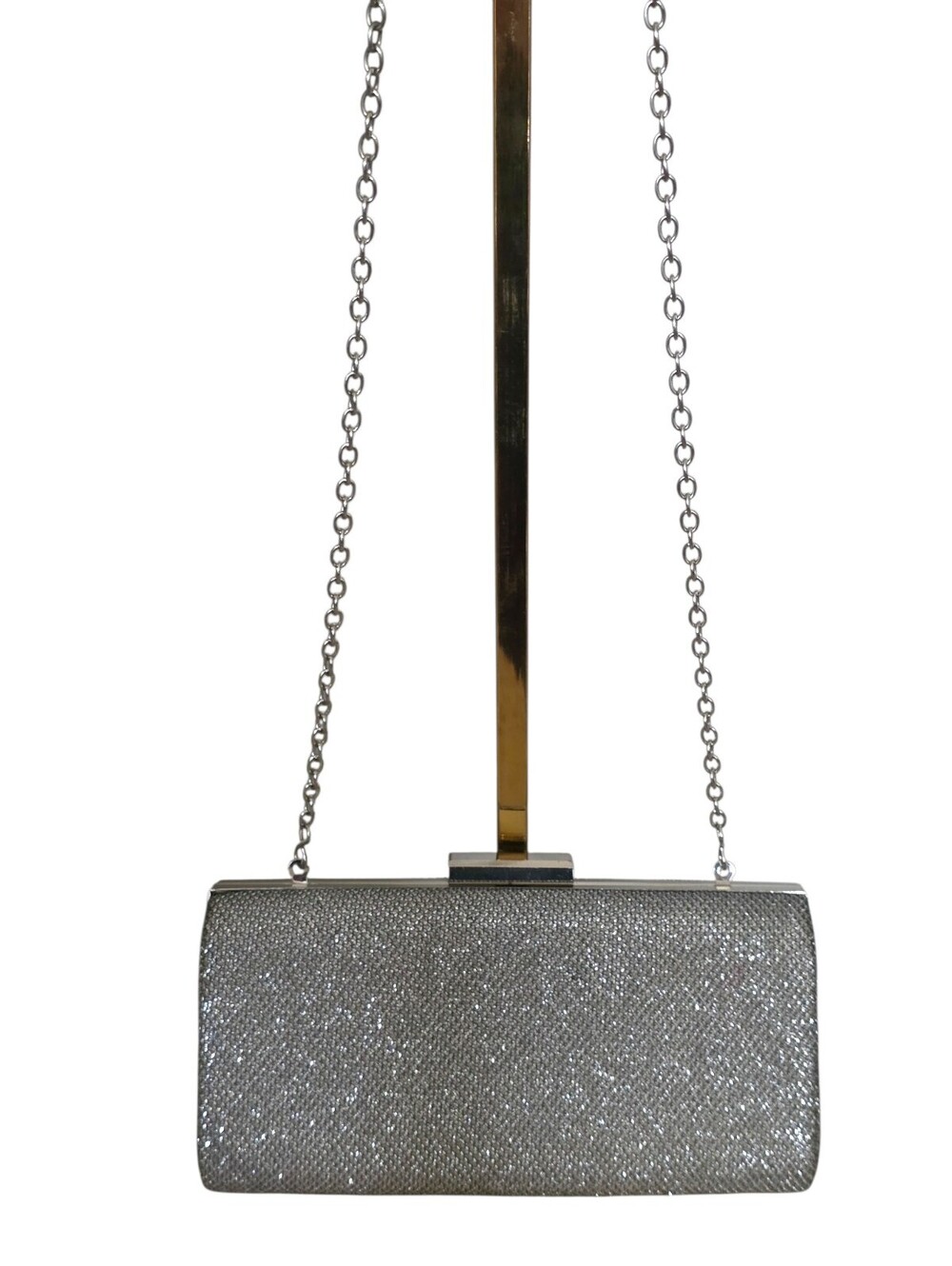 Lulu Townsend Silver Crystal Rhinestone Evening Formal Prom Wedding Chain Bag